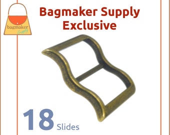 1 Inch Large Mouth Curved Slide Buckle for Thick Straps, Antique Brass Finish, 18 Pack, Great For Leather, 25 mm TriGlide Handbag, SLD-AA124