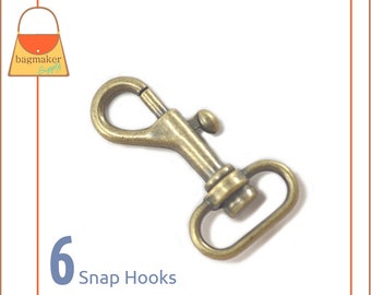 3/4 Inch Swivel Snap Hook, Bolt Style, Light Antique Brass / Antique Gold Finish, 6 Pieces, 19 mm, Handbag Purse Making Hardware, SNP-AA041