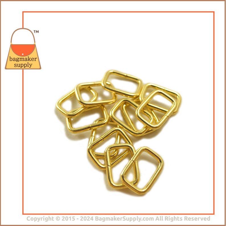 5/8 Inch Rectangle Ring, Brass Finish, 12 Pack, 16 mm Rectangle Wire Loop for 1/2 Inch 5/8 Inch Strap, Purse Handbag Hardware, RNG-AA082 image 2