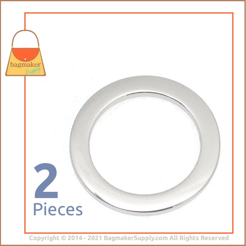 1 Inch O Ring, Shiny Nickel Finish, 2 Pieces, 25 mm Flat Cast O