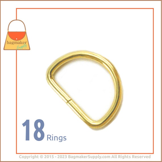 1 Inch D Ring, Brass Finish, 18 Pieces, 3.5 Mm Gauge, 25 Mm Dee Ring.  Handbag Purse Bag Making Hardware Supplies, 1, RNG-AA141 