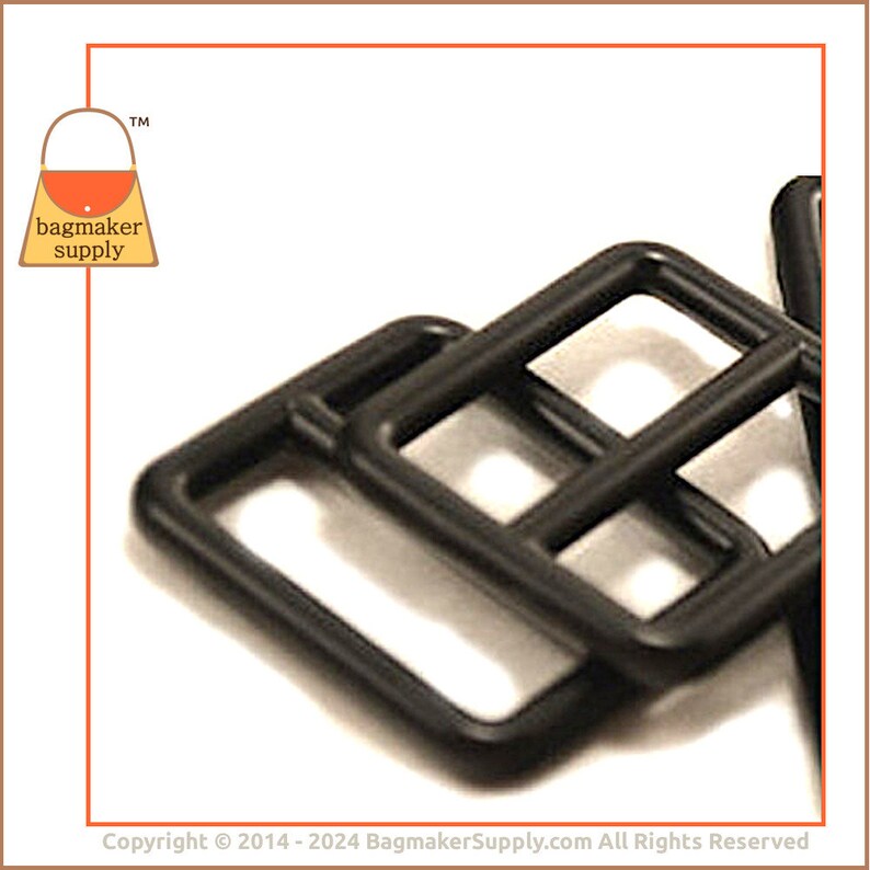 May include: Close-up of several black metal square rings, possibly for bag making or crafting. The rings are stacked and slightly overlapping, with rounded corners. The background is white, and the image includes the "bagmaker supply" logo.
