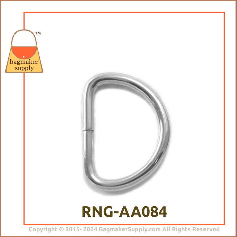 1 Inch D Ring, Nickel Finish, 18 Pieces, 3.5 mm Gauge, Handbag Purse Bag Making Hardware Supplies, 25 mm Wire Formed D-Ring, RNG-AA084 image 7