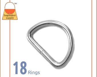 1.25 Inch D Ring, Nickel Finish, 18 Piece Package, 1-1/4 inch 32 mm D-Ring, Purse Bag Making Handbag Hardware Supplies, RNG-AA252