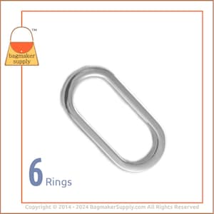 1 Inch Oval Ring, Flat Cast, Shiny Nickel Finish, 6 Pieces, O-Ring, 25 mm Cast O Ring, Handbag Purse Bag Making Hardware Supplies, RNG-AA032