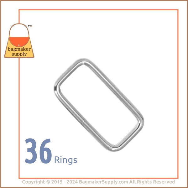 1.25 Inch Rectangle Ring, Nickel Finish, 36 Pieces, 1-1/4 Inch Rectangular Wire Loop, 32 mm Ring, Purse Handbag Hardware, RNG-AA055