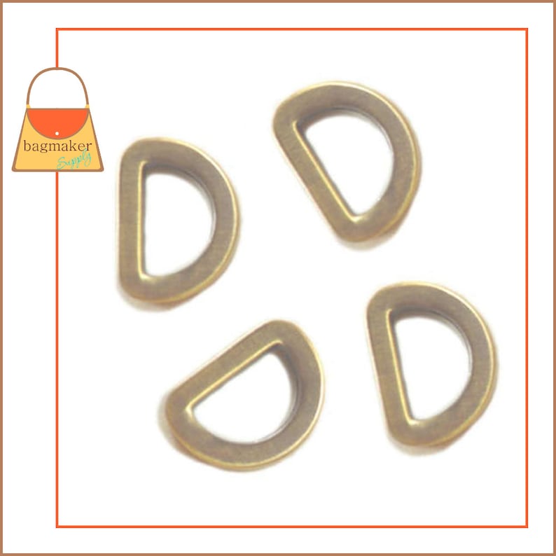 12 Inch Flat Cast D Ring 13 mm D-Ring Purse Bag Making Handbag Hardware RNG-AA072 6 Pieces Light Antique Brass Antique Gold Finish
