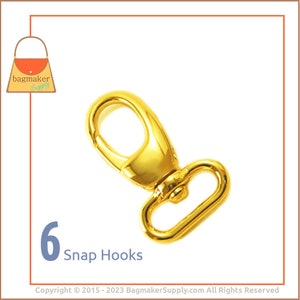 3/4 Inch Swivel Snap Hook, Gold Finish, Lobster Claw, 6 Pieces, 19 mm .75 Inch Purse Clip, Handbag Bag Making Hardware Supplies, SNP-AA020 image 1
