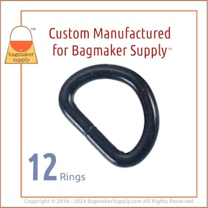 May include: A pack of 12 black metal D-rings. The rings are approximately 1 inch in diameter. The text "Custom Manufactured for Bagmaker Supply™" is printed on the image.