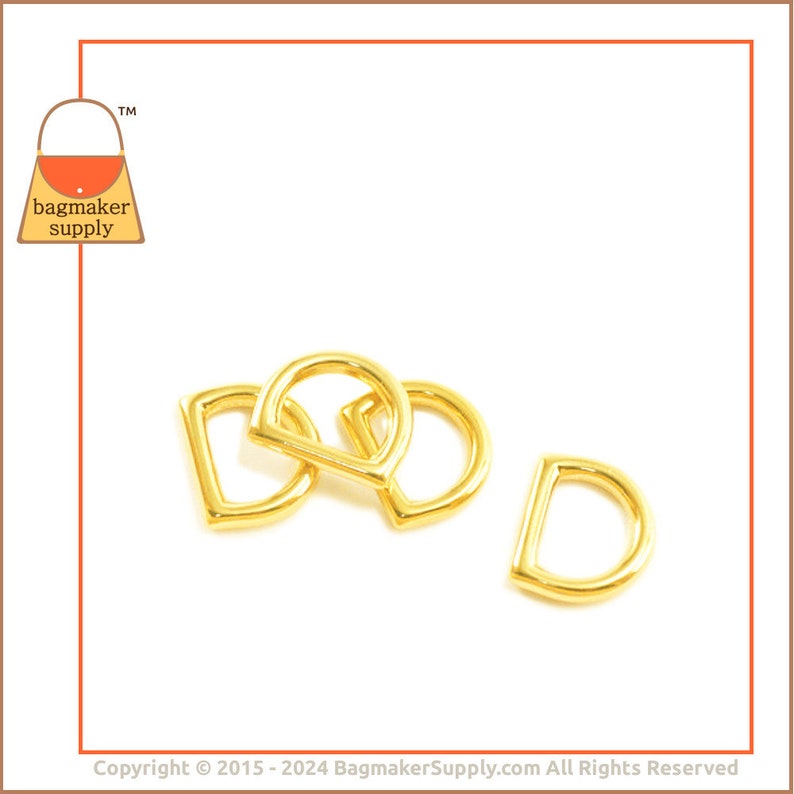 3/8 Inch Cast D Ring, Shiny Gold Finish, 12 Pieces, Small 9.5 mm D Ring, Handbag Purse Bag Making Hardware Supplies, 3/8, RNG-AA146 image 2
