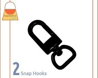 1/2  Inch Swivel Snap Hook, Matte Black Finish, 2 Pack, 13 mm Modern Oval Gate Purse Clip, Black Satin, Handbag Hardware, SNP-AA258
