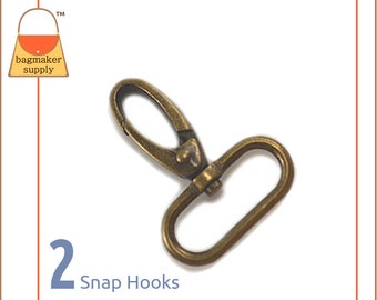 1-1/4 Inch Snap Hook, Antique Brass Finish, 2 Pack, 32 mm Oval Gate Swivel Purse Clip, Handbag Bag Hardware Supplies, 1.25 Inch, SNP-AA060