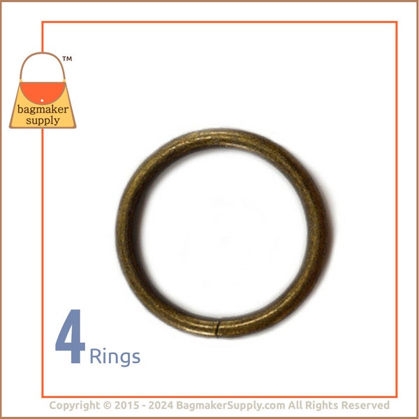 1-1/4 Inch O Ring, Antique Brass Finish, 4 Piece Pack, 32 mm 1.25 Inch O-Ring, Bronze Finish, Handbag Bag Making Purse Hardware, RNG-AA168