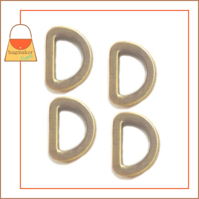 12 Inch Flat Cast D Ring 13 mm D-Ring Purse Bag Making Handbag Hardware RNG-AA072 6 Pieces Light Antique Brass Antique Gold Finish