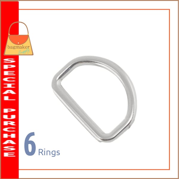 1 Inch Cast D Ring, 5 mm Gauge, Shiny Nickel Finish, 6 Piece Package, 25 mm D Ring, Purse Bag Making Handbag Hardware Supplies, RNG-AA358