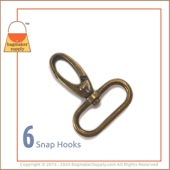 1.25 Inch Swivel Snap Hook, Antique Brass Finish, 6 Pack, 32 Mm