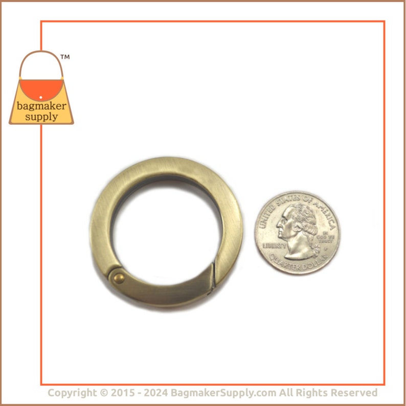 1-1/4 Inch Spring Gate Ring, Light Antique Brass / Antique Gold Finish, 1 Piece, 1.25 inch 32 mm Large O Ring, Handbag Hardware, RNG-AA116 image 3