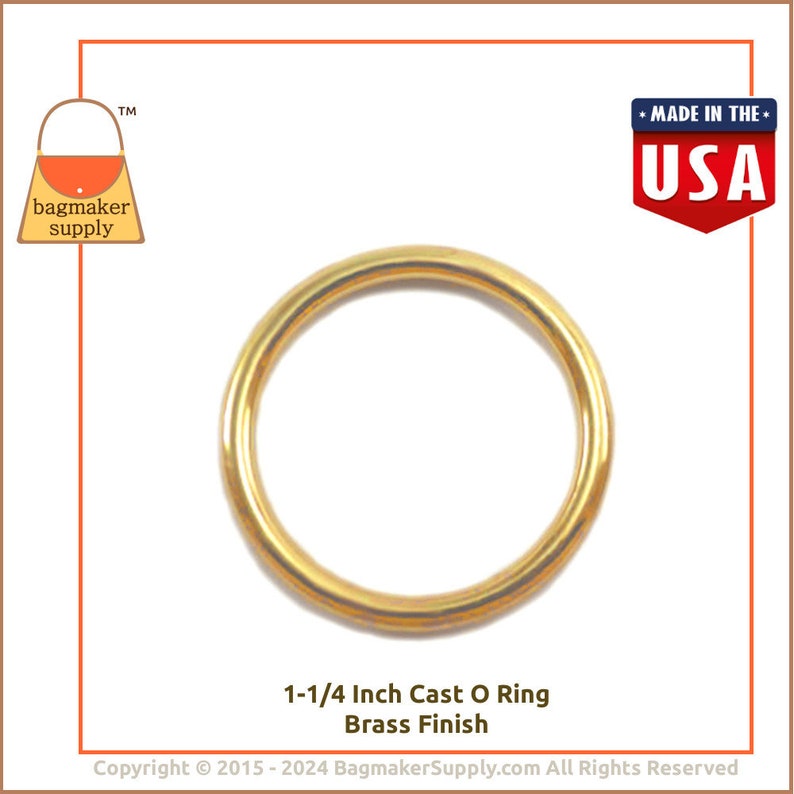 1.25 Inch Cast O Ring, Brass Finish, 6 Pieces, Handbag Purse Bag Making Supplies Hardware, 1-1/4 Inch 32 mm O-Ring, RNG-AA130 image 8