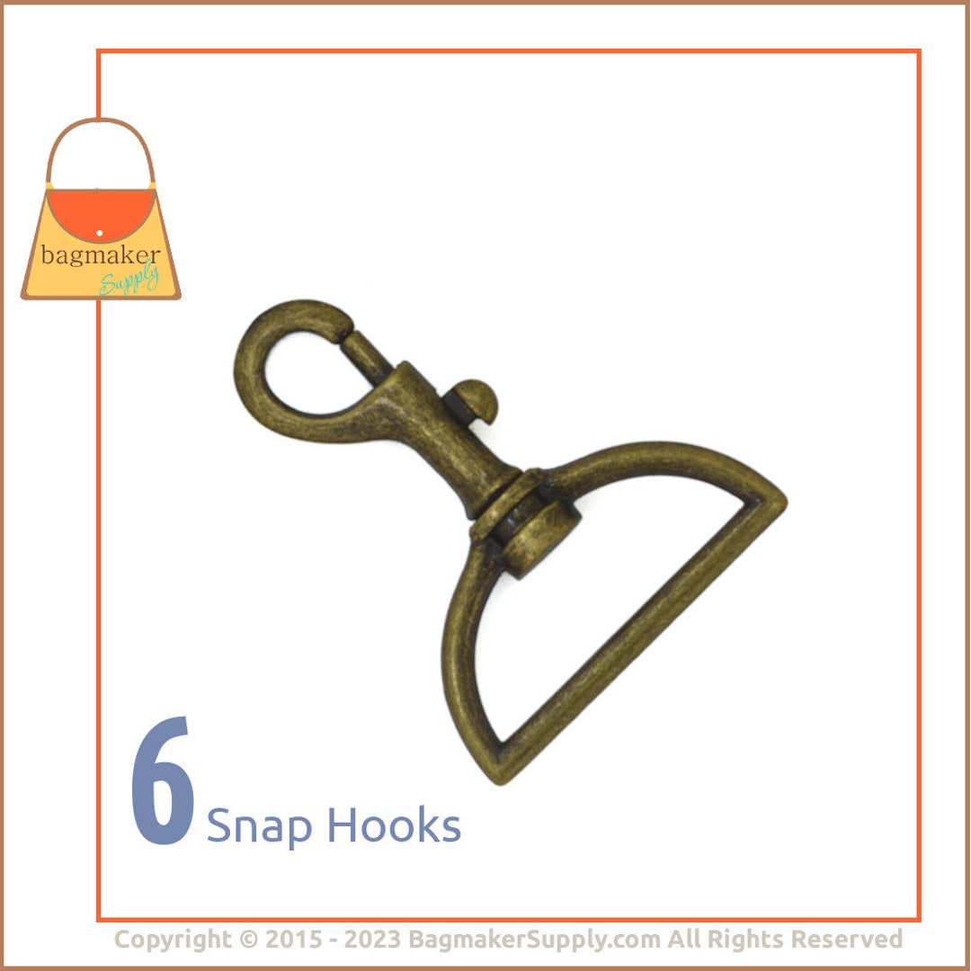 1-1/2 Inch Bolt Style Swivel Snap Hook, Antique Brass Finish, 6 Pieces, 1.5  Inch 38 Mm Purse Clip. Handbag Hardware Supplies, SNP-AA105 