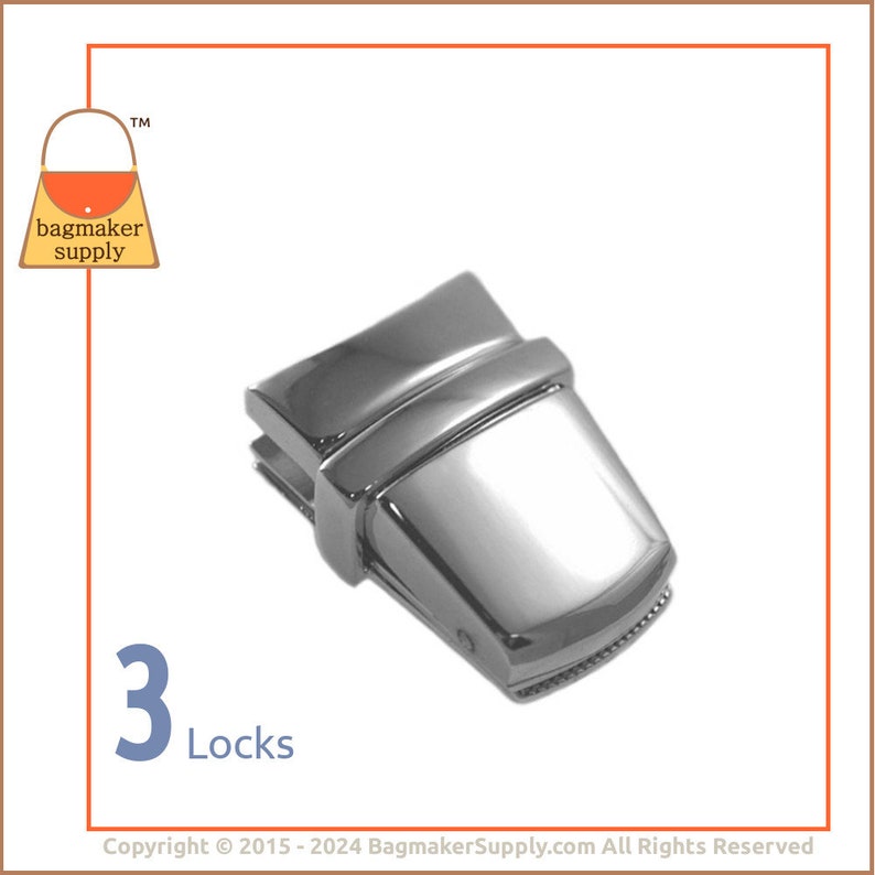 Purse Flap Catch Lock, Tuck Catch Clasp, Shiny Nickel Finish, 3 Locks, 1-15/16 Inch x 1 Inch 49 mm x 25 mm, Handbag Bag Hardware, CSP-AA018 image 1