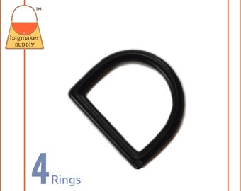 1 Inch D Ring, Cast Black Satin Finish, 4 Pieces, 25 mm Square End Dee Ring, Handbag Purse Strap Bag Making Hardware Supplies, RNG-AA139