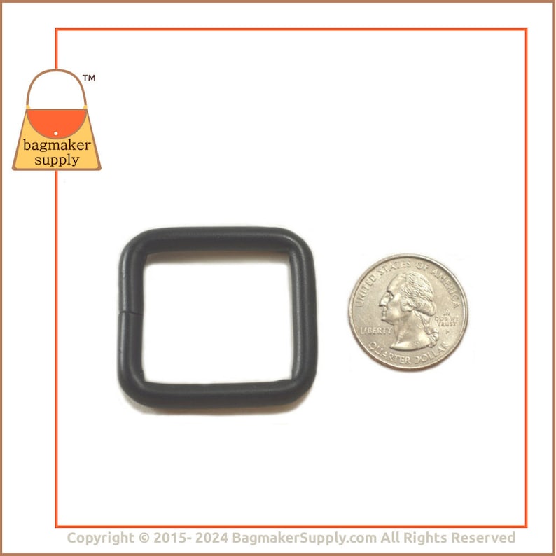 1 Inch Square Ring, Black Satin Finish, Welded, 12 Pieces, Purse Bag Making Handbag Hardware Supplies, 1 25 mm Rectangle Ring, RNG-AA083 image 3