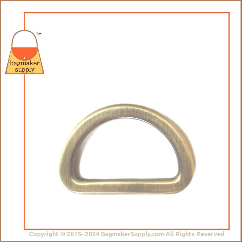 1 Inch Flat Cast D Ring, Antique Gold / Light Antique Brass Finish, 6 Pieces, 25 mm Dee Ring. Handbag Purse Bag Hardware Supplies, RNG-AA077 image 4