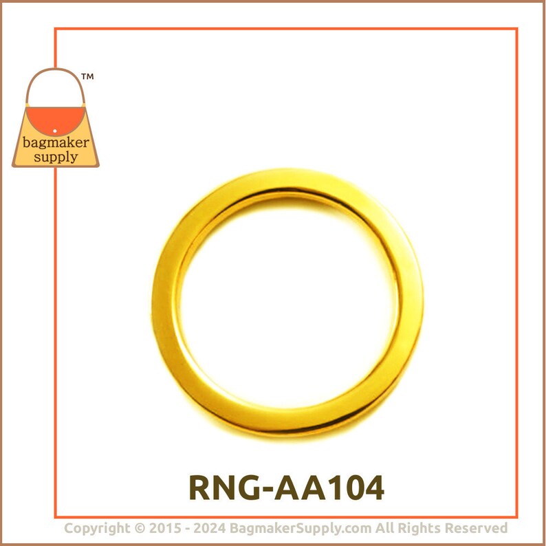 1.5 Inch Flat Cast O Ring, Shiny Gold Finish, 6 Pieces, 38 mm, 1-1/2 Inch O-Ring, Handbag Purse Bag Making Hardware Supplies, RNG-AA104 image 7