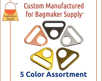 1 Inch Triangle Double Ring, 5 Color Assortment, 5 Piece Sampler Pack, 25 mm Slot and Hole Loop, Purse Handbag Hardware, SMP-AA021