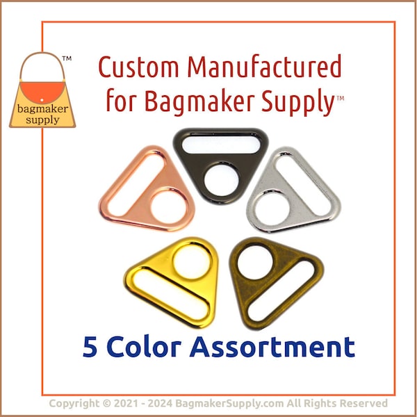 1 Inch Triangle Double Ring, 5 Color Assortment, 5 Piece Sampler Pack, 25 mm Slot and Hole Loop, Purse Handbag Hardware, SMP-AA021