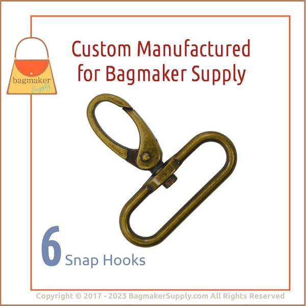1-1/2 Inch Oval Spring Gate Swivel Snap Hook, Antique Brass Finish, 6 Pack, 38 mm Purse Clip, Handbag Hardware Craft Supplies, SNP-AA171