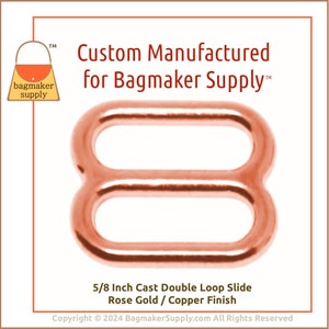 5/8 Inch Cast Slide, Rose Gold / Copper Finish, 54 Pack, 16 mm TriGlide for Purse Straps, Handbag Making Hardware Supplies, 5/8, SLD-AA161 image 8