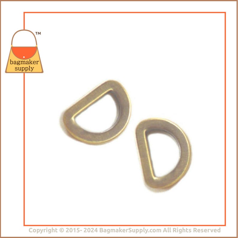 1/2 Inch Flat Cast D Ring, Light Antique Brass / Antique Gold Finish, 6 Pieces, 13 mm D-Ring, Purse Bag Making Handbag Hardware, RNG-AA072 image 7