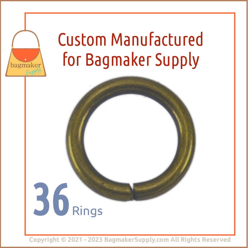 1/2 Inch O Ring, Antique Brass Finish, 36 Pieces, .5 Inch 13 mm O-Ring, Bronze Finish, Purse Bag Making Handbag Hardware Supplies, RNG-AA421 image 1