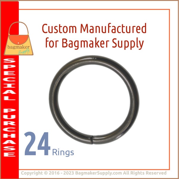 1 Inch O Ring, Black Nickel Finish, 24 Pieces, 3.5 mm Gauge, 25 mm Dark Gunmetal Finish, Purse Making Handbag Hardware Supplies, RNG-AA334