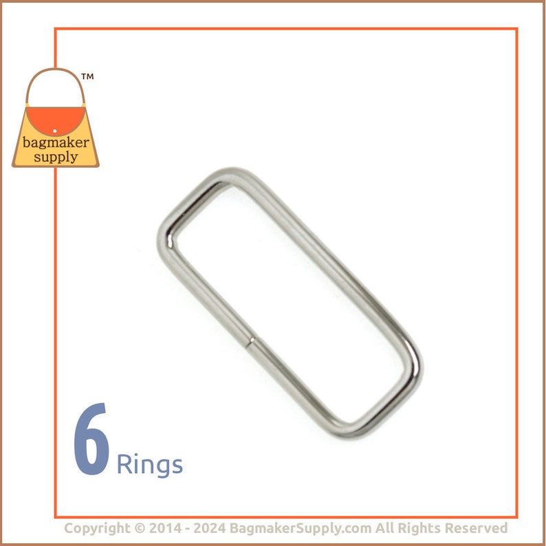 1-1/2 Inch Rectangle Ring, Nickel Finish, 6 Pieces, 38 mm Wire Loop, 1.5 Inch Rectangular Ring, Purse Making Handbag Hardware, RNG-AA012 image 1