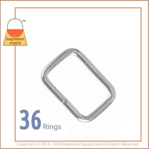 Anillo rectangular de 3/4 de pulgada, acabado en níquel, 36 piezas, anillo rectangular de 19 mm, herraje para bolso con correa de alambre, 0,75 pulgadas, 0,75 pulgadas, RNG-AA016