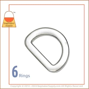 1/2 Inch Flat Cast D Ring, Super-Shiny Nickel Finish, 6 Pieces, Handbag Purse Bag Making Hardware 13 mm Dee Ring, .5 Inch, RNG-AA040 image 1