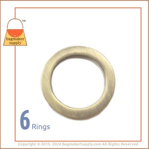 1 Inch Cast O Ring, Light Antique Brass / Antique Gold Finish, 6 Pack, 25 mm Flat Cast, Handbag Purse Making Hardware Supplies, RNG-AA066