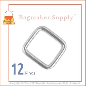 Anillo cuadrado de 1-1/8 pulgadas, acabado níquel, paquete de 12, soldado, calibre 5 mm, suministros de herrajes para bolsos, anillo rectangular de 1 pulgada (25 mm x 27 mm), RNG-AA009