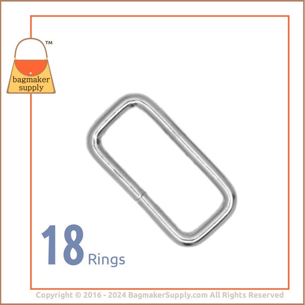 1.25 Inch Rectangular Ring, 3.75 mm Gauge, Nickel Finish, 18 Pieces, Purse Handbag Hardware, 1-1/4" Rectangle Wire Loop 32 mm, RNG-AA310