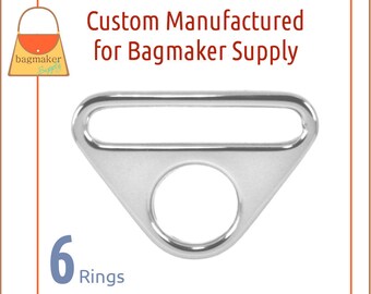 1.5 Inch Triangle Double Ring, Shiny Nickel Finish, 38 mm Slot and Hole Loop Buckle, 6 Pack, Purse Handbag Hardware, 1-1/2 Inch, RNG-AA301