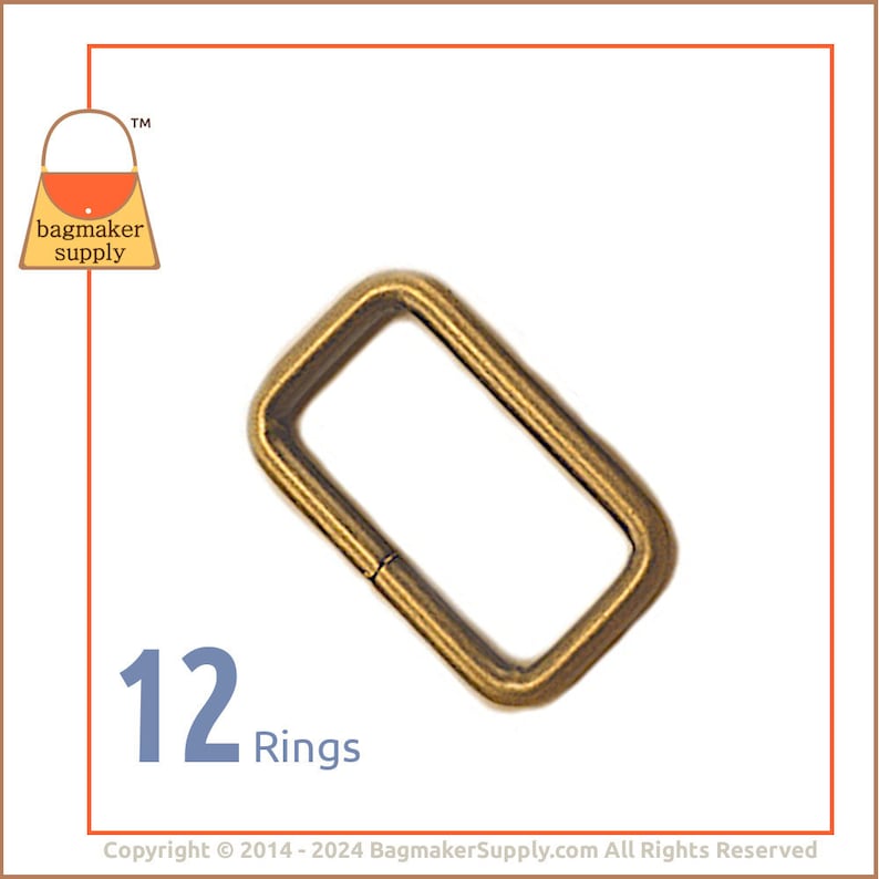 1 Inch Rectangular Ring, Light Antique Brass / Antique Gold Finish, 12 Pack, 25 mm Rectangle Ring Loop, Purse Handbag Bag, RNG-AA050 image 1