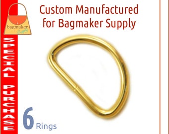 1-1/4 Inch D Ring, Shiny Brass Finish, 6 Pieces, 3.75 mm Gauge, Handbag Purse Bag Making Supplies Hardware, 1.25 Inch D-Ring, RNG-AA307