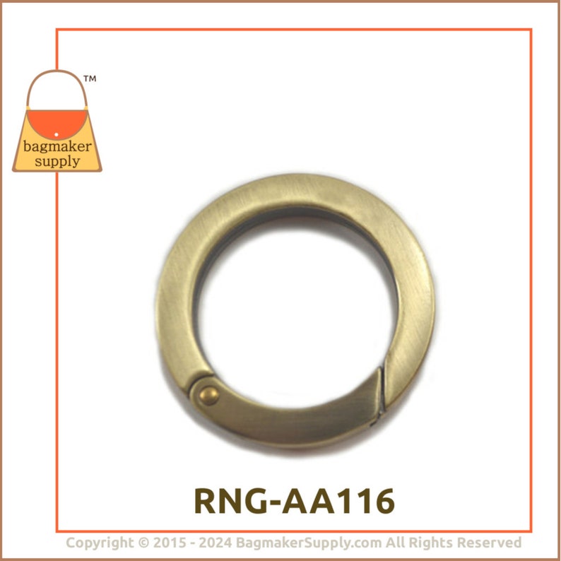 1-1/4 Inch Spring Gate Ring, Light Antique Brass / Antique Gold Finish, 1 Piece, 1.25 inch 32 mm Large O Ring, Handbag Hardware, RNG-AA116 image 8