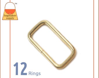 1.25 Inch Rectangle Ring, Brass Finish, 12 Pieces, 1-1/4 Inch 32 mm Rectangular Ring, Wire Loop, Purse Making Handbag Hardware, RNG-AA205