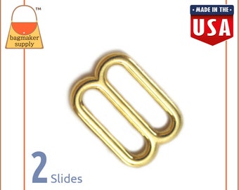 3/4 Inch Slide, Brass Finish, 2 Pieces, .75 Inch 19 mm Cast TriGlide for Purse Strap, Strap Bag Making Handbag Hardware Supplies, SLD-AA049