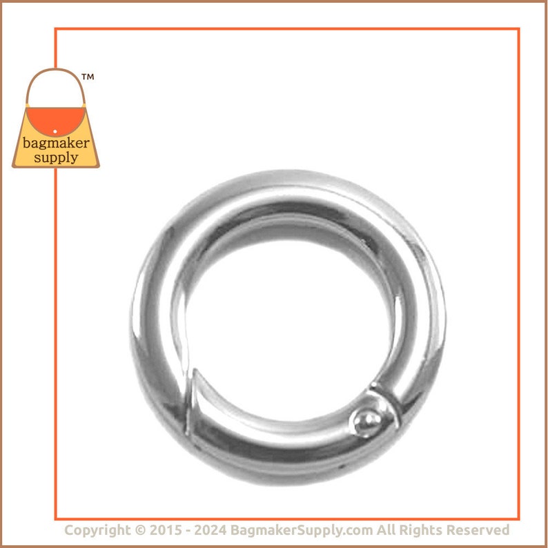 3/4 Inch Spring Gate Ring, Nickel Finish, 6 Pack, 19 mm O Ring, Purse Handbag Bag Making Hardware Supplies, 3/4, .75 Inch, .75, RNG-AA153 image 4