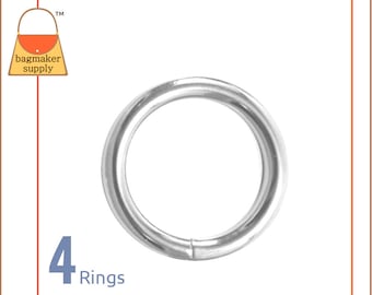 1-1/4 Inch O Ring, Welded, Shiny Nickel Finish, 4 Pieces, 32 mm, Handbag Purse Bag Making Hardware, 1-1/4", 1.25 Inch, 1.25", RNG-AA099