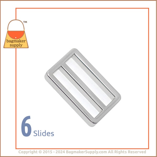 1-1/2 Inch Center Bar Slide, Shiny Nickel Finish, 6 Pack, 1.5 Inch 38 mm TriGlide Purse Strap Slider, Handbag Purse Supplies, SLD-AA079